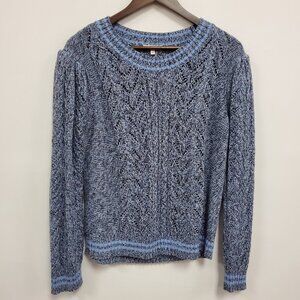 Tyler Boe Womens Marled Cableknit Sweater Size M Blue Preppy Cottagecore Winter